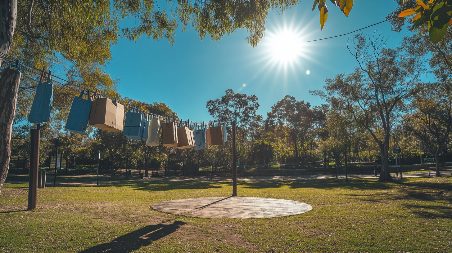 Australian urban park with circular hills hoist washing line