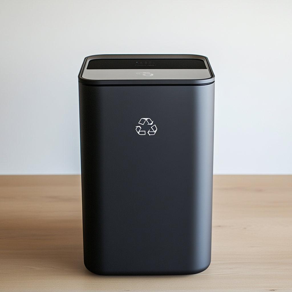 Automated smart waste bin with digital touchscreen interface.