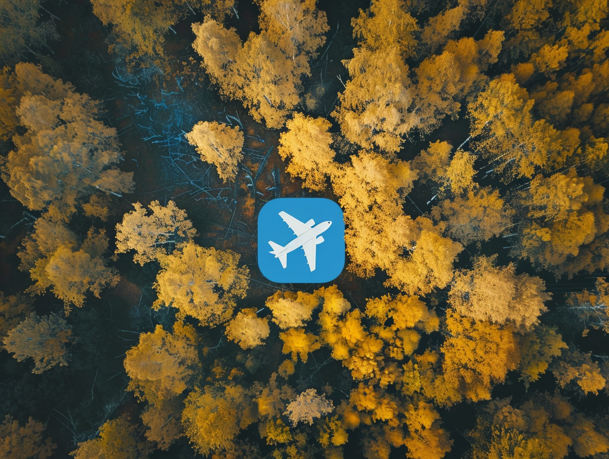 Autumn Forest with Telegram App Icon Plane