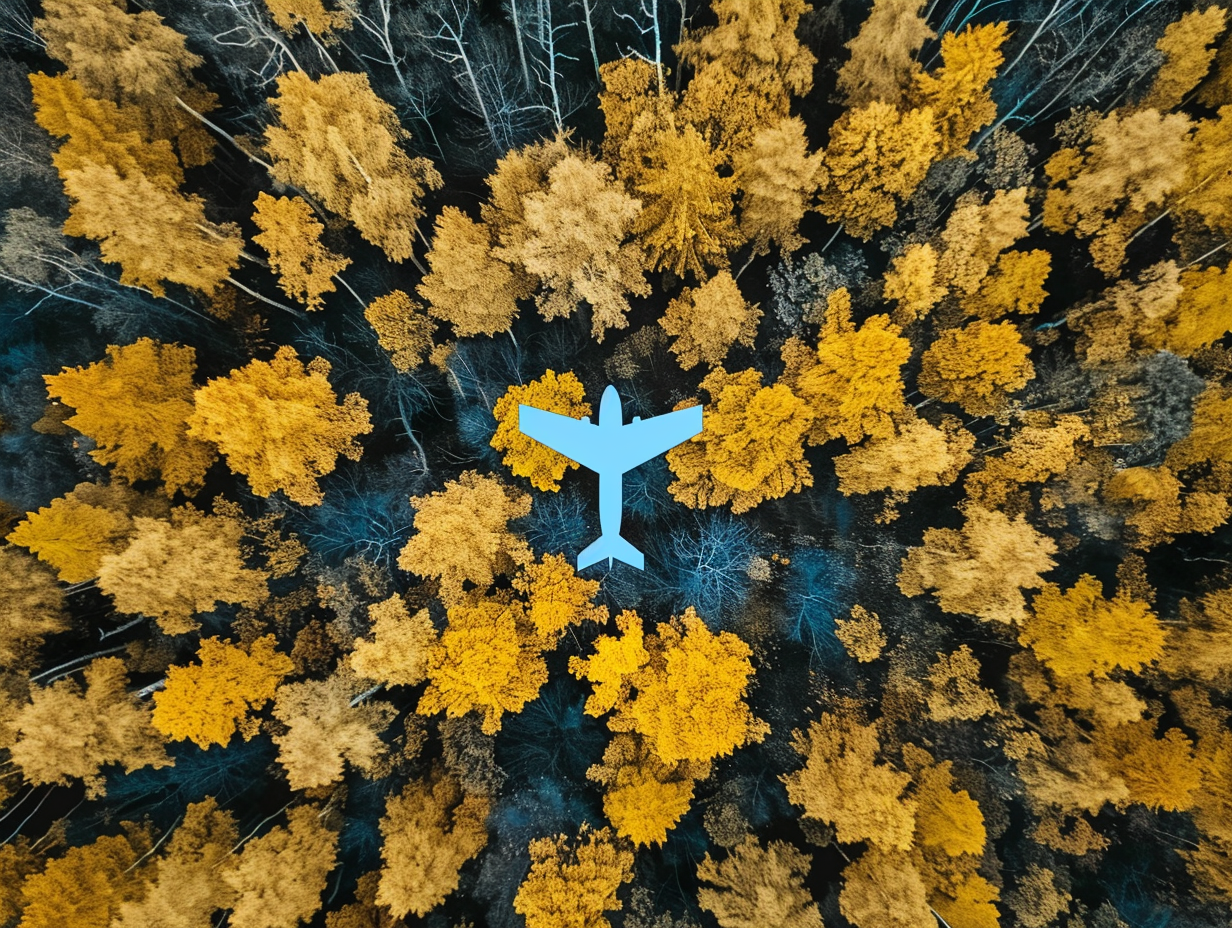 Autumn Forest with White Telegram Airplane Icon 4:3