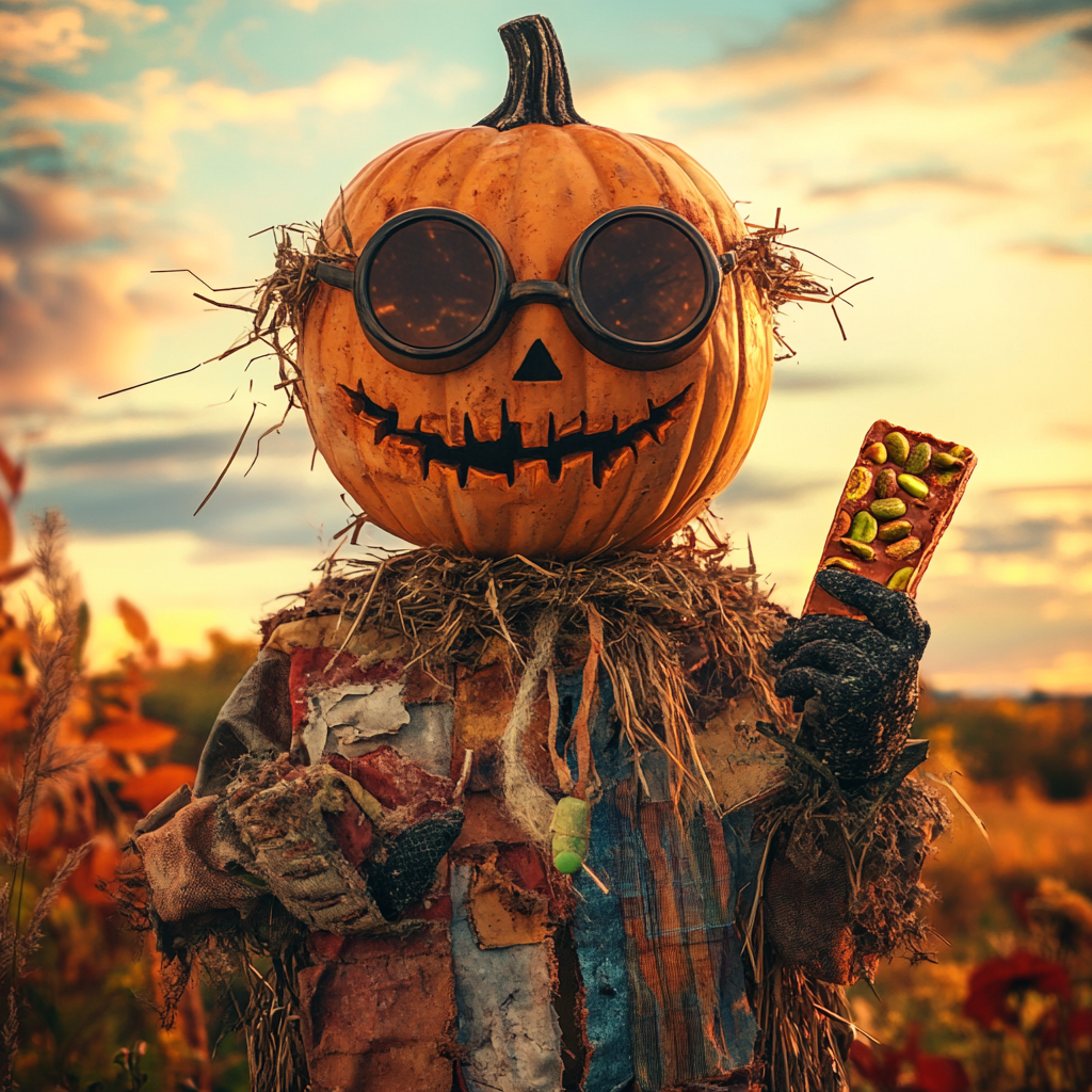 Autumn Scarecrow Holding Chocolate Bar