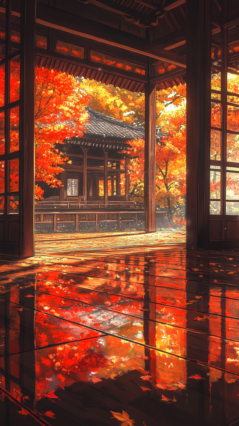 Autumn colors at peaceful Japanese temple