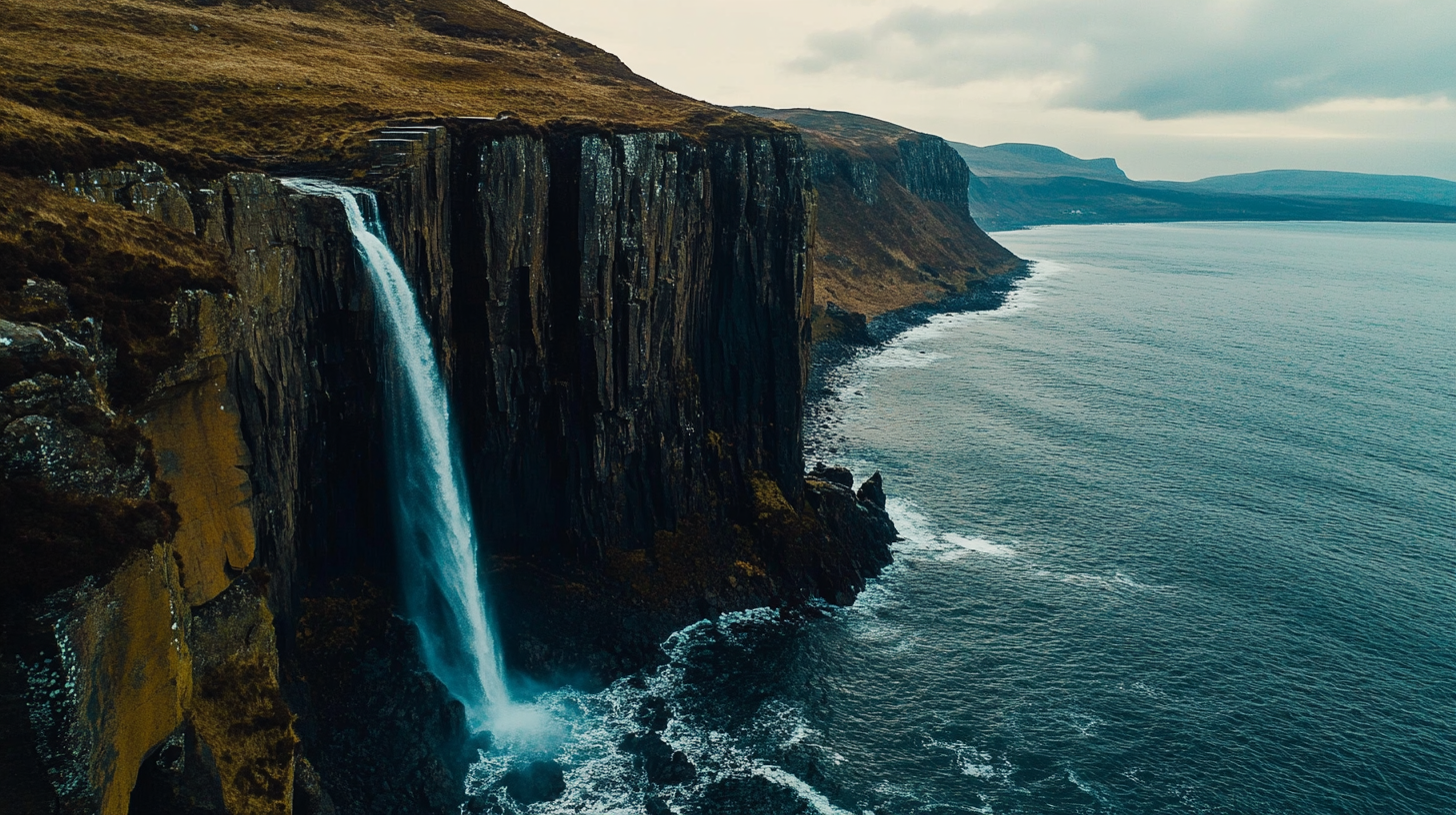 Awe-inspiring waterfall on Skye Island, shot with Canon EOS R5.