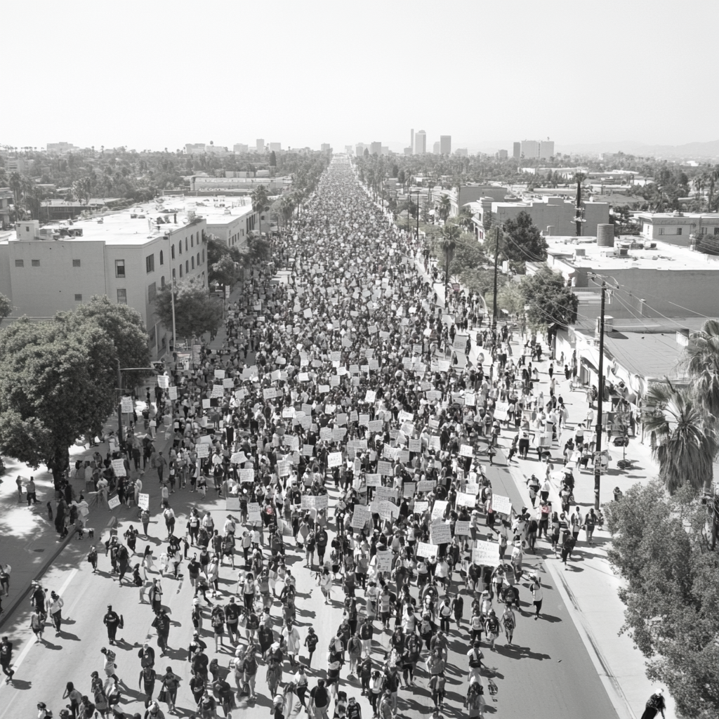 Babies march in protest on Avenue in 2023.