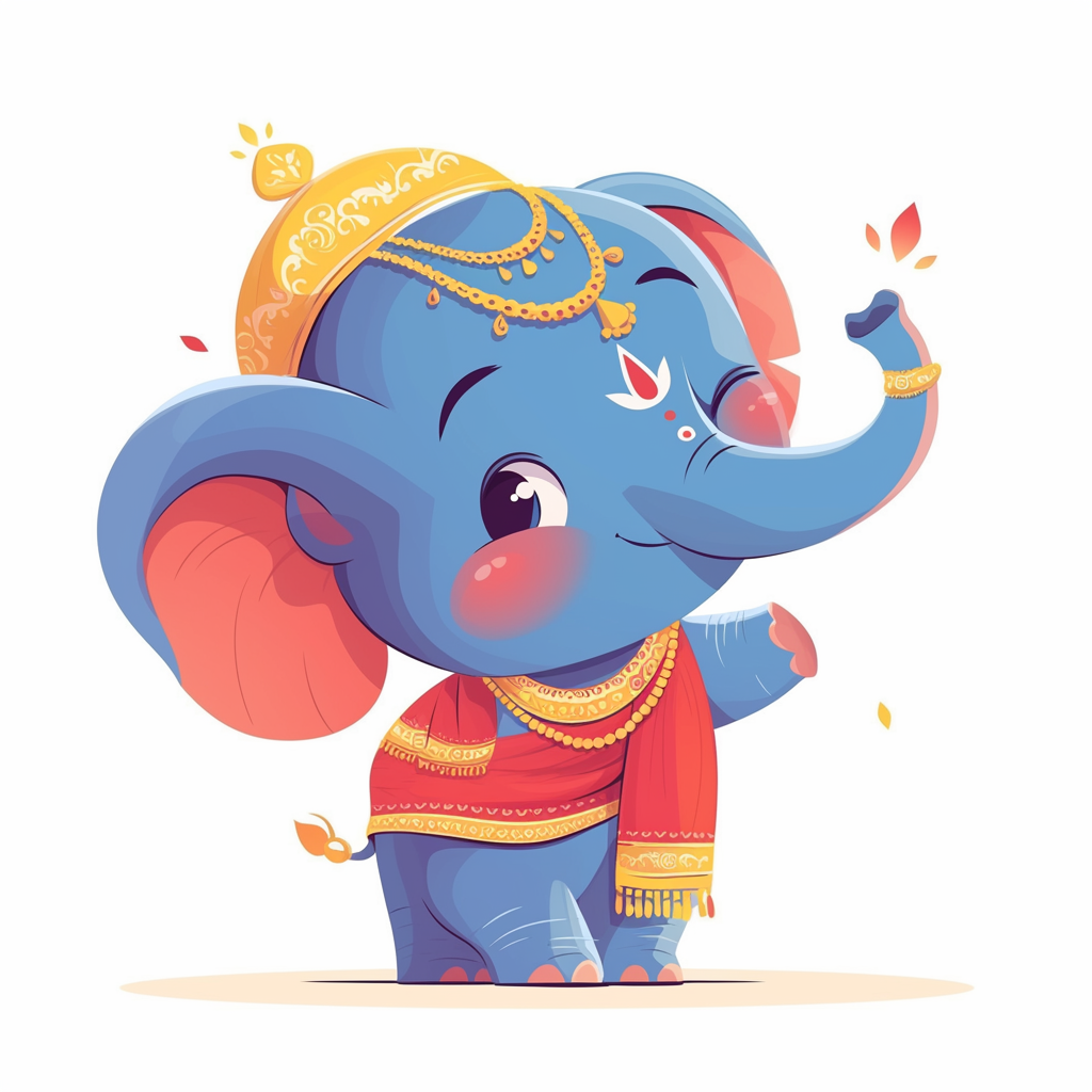 Baby Elephant Waving Paw in Indian Attire Vector Illustration