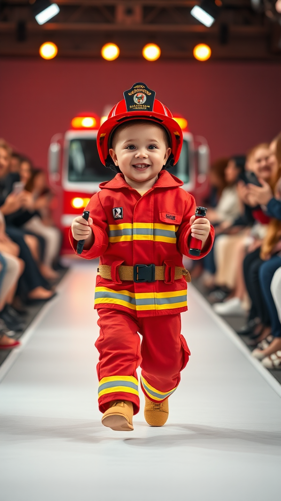 Baby Firefighter Struts on Runway, Captures Hearts.