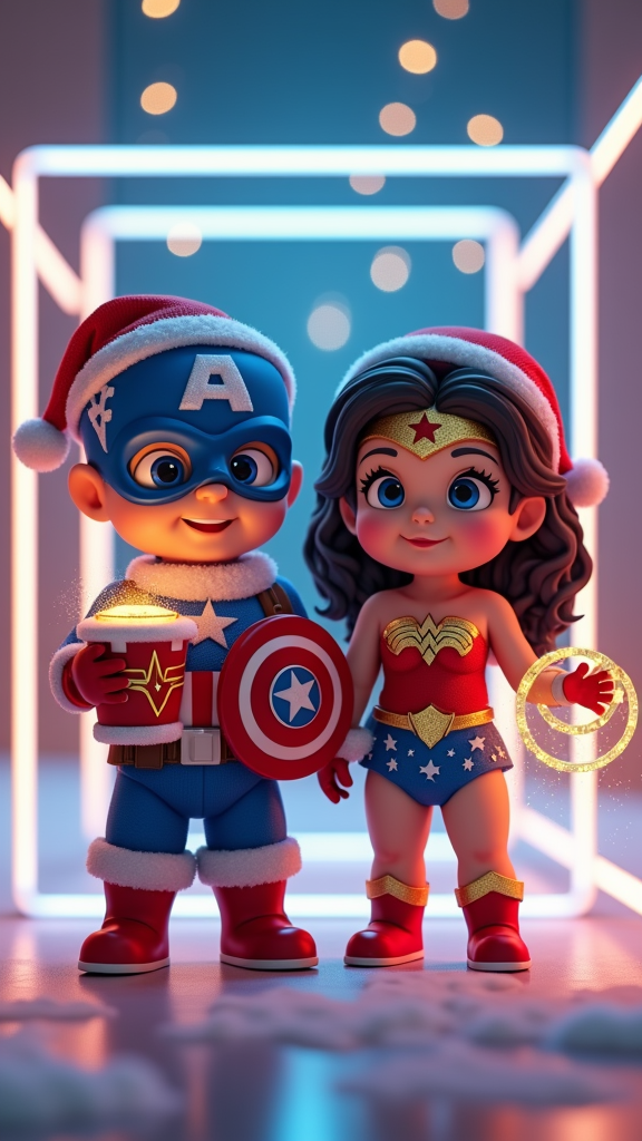 Baby Heroes Celebrating Christmas in Futuristic Cube