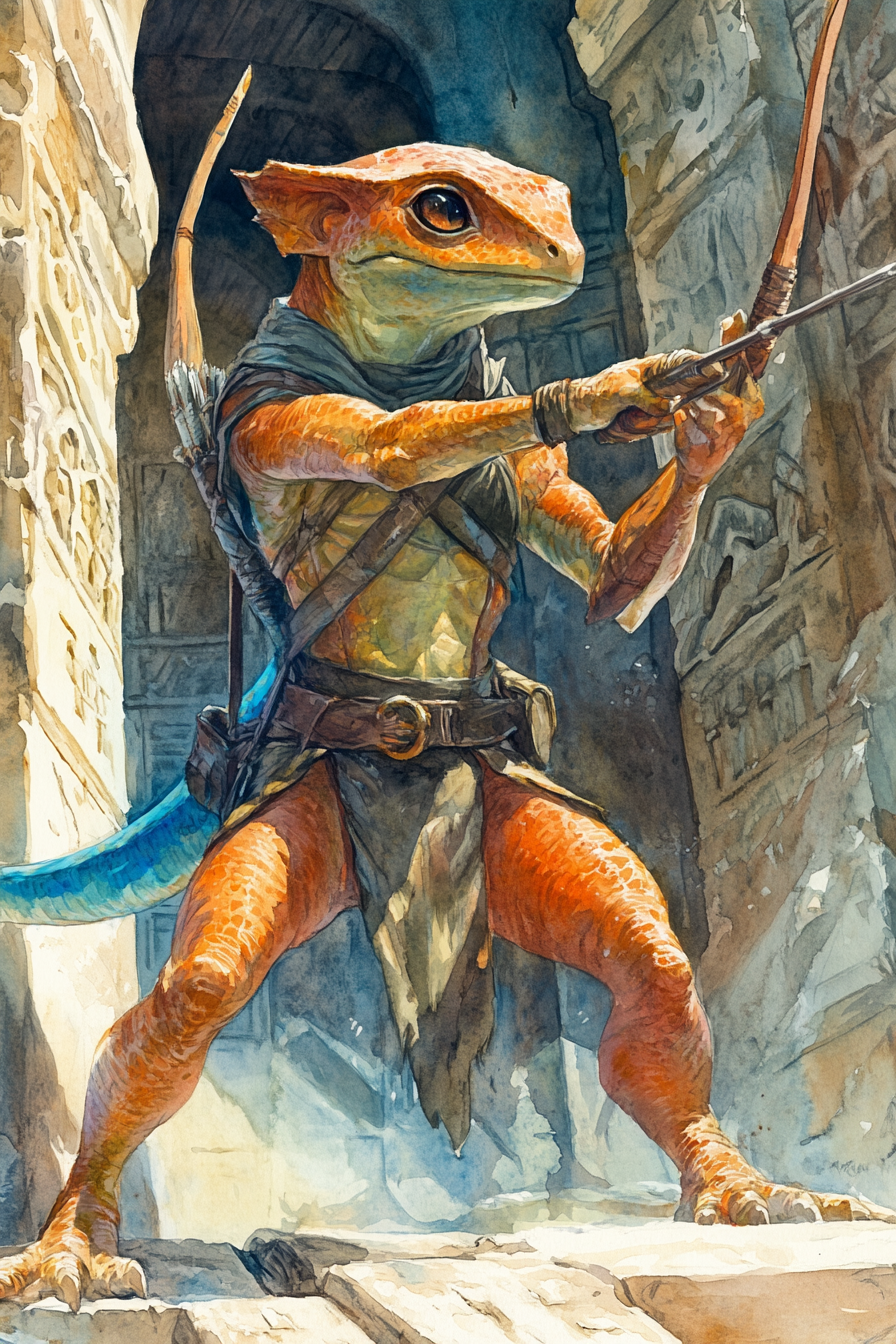 Baby Lizard Rogue in Aztec Ruin with Slingshot