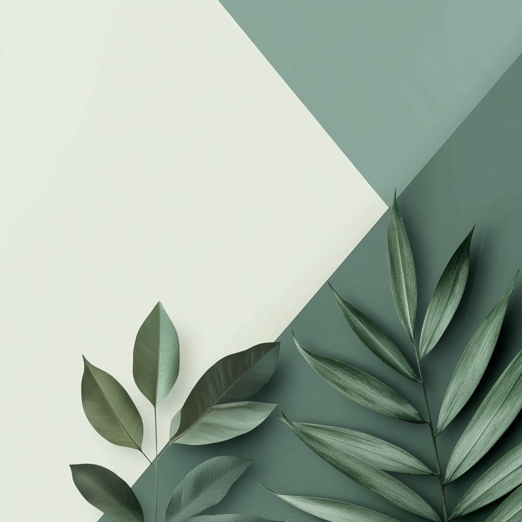 Background header design with two greens, white area, no shadows, flowers.