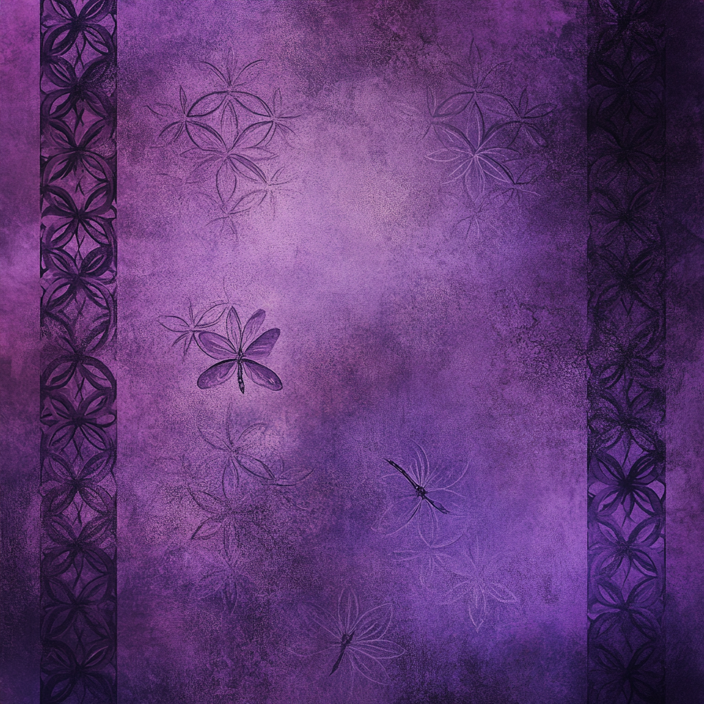 Background wall paper medium dark violet shades, flower of life design, subtle lighter flower, highly detailed butterflies.