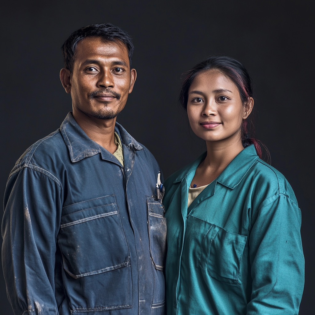 Bangladeshi man and Asian woman pose professionally.