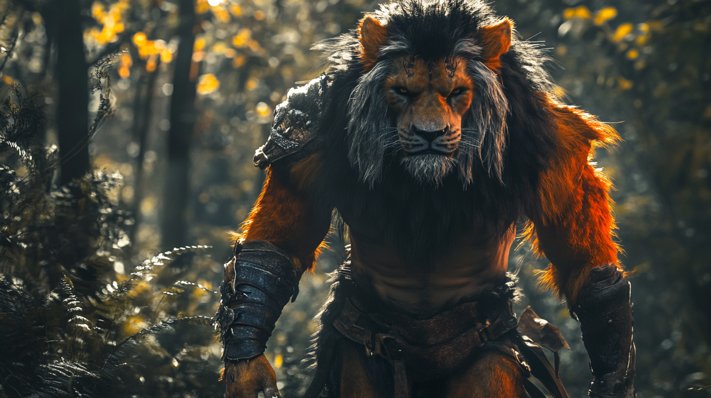 Barbarian Lion Man in Dark Fantasy Armor