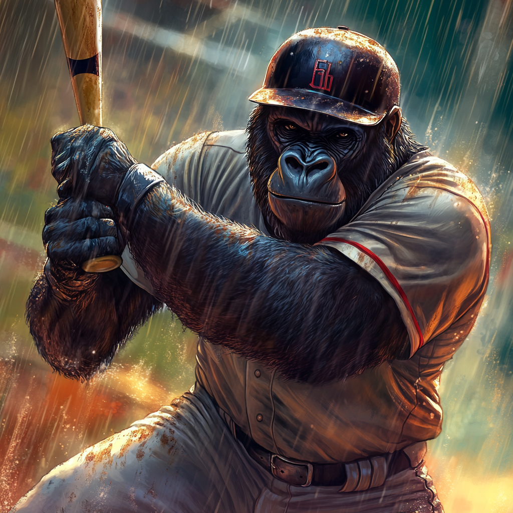 Baseball Game: Gorilla Player in Tense Ninth Inning