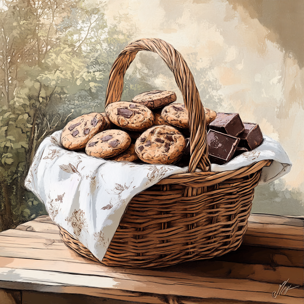 Basket filled with cookies and brownies on table