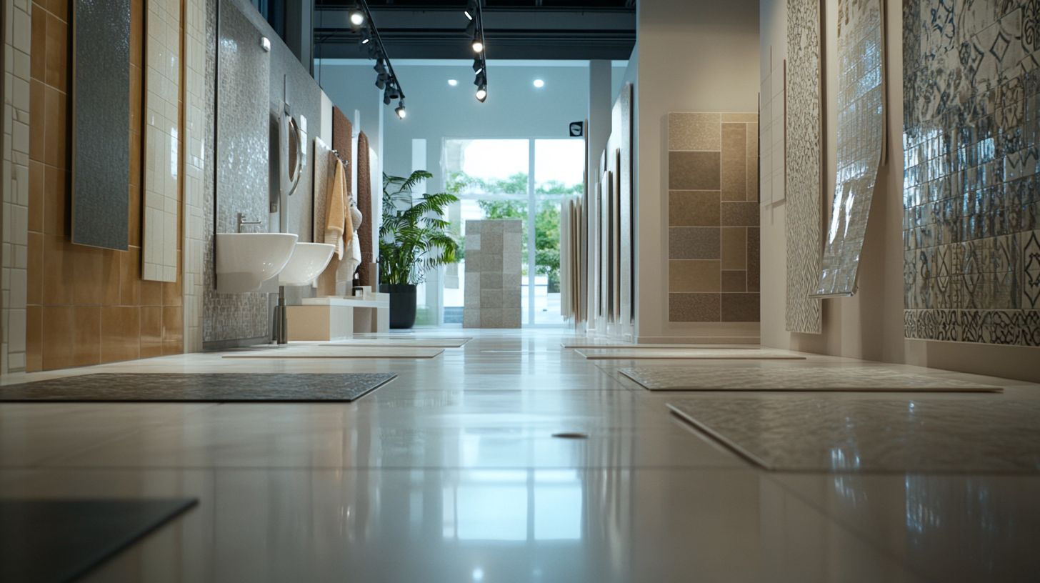 Bathroom showroom documentary featuring various tiles and ceramics.