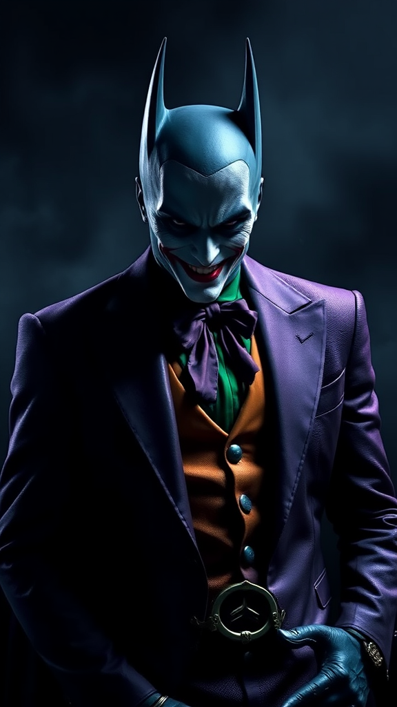 Batman dressed as the Joker on mobile wallpaper.