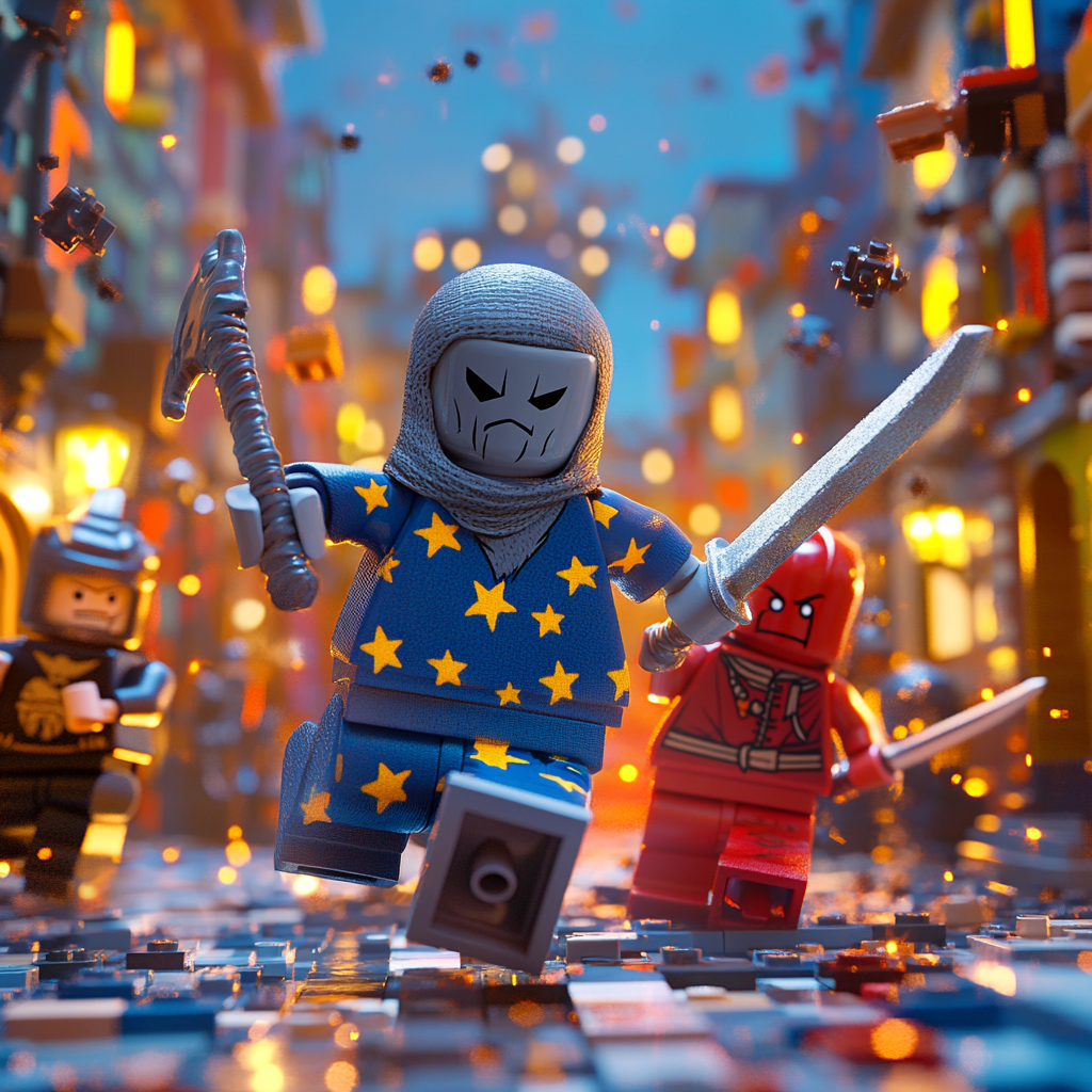 Battle of Blue Robe vs. Lego Knight in 4K Cityscape