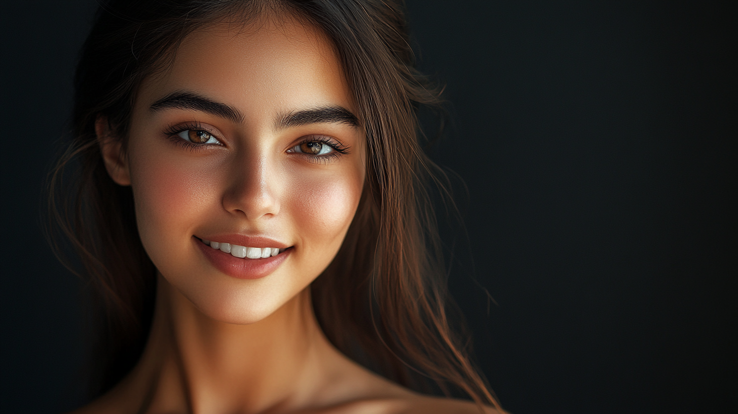 Beautiful, smiling girl not wearing makeup in shot.