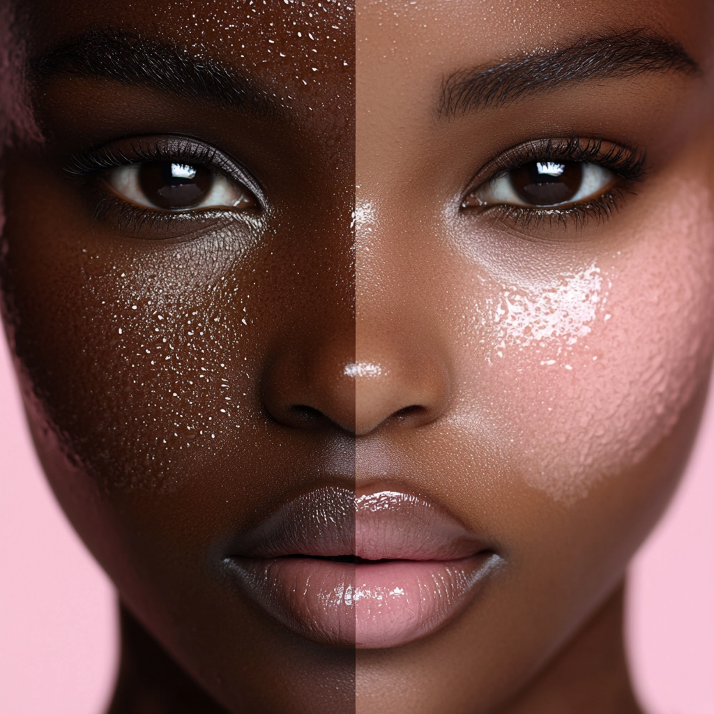 Beautiful African Model with Uneven Skin Before/After