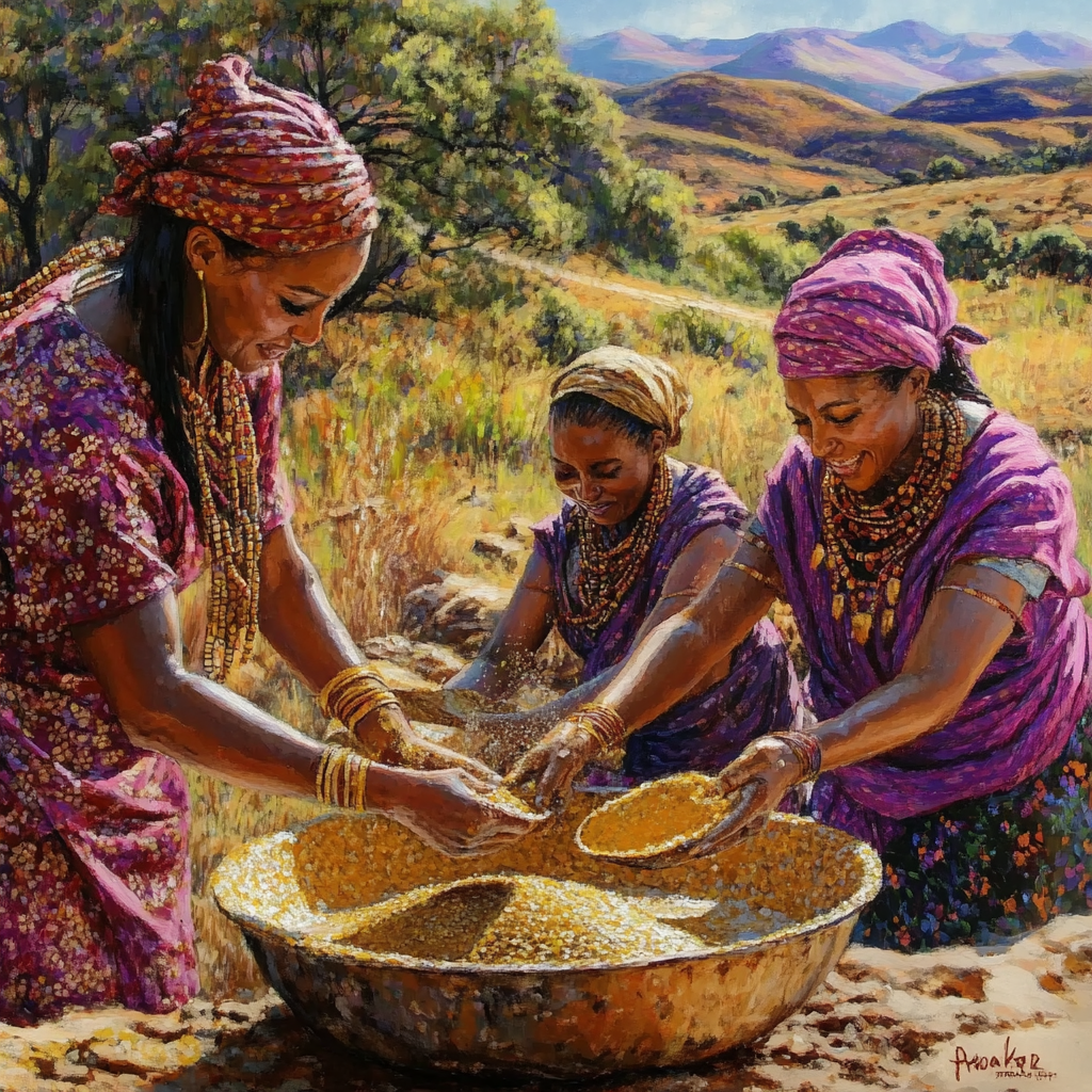 Beautiful African women using rhassoul clay in South Africa.