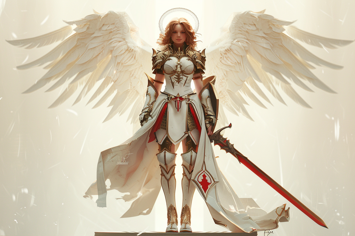 Beautiful Angel Warrior in White Armor