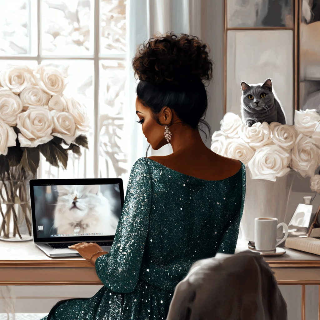 Beautiful Black Woman Working in Cozy Home Office