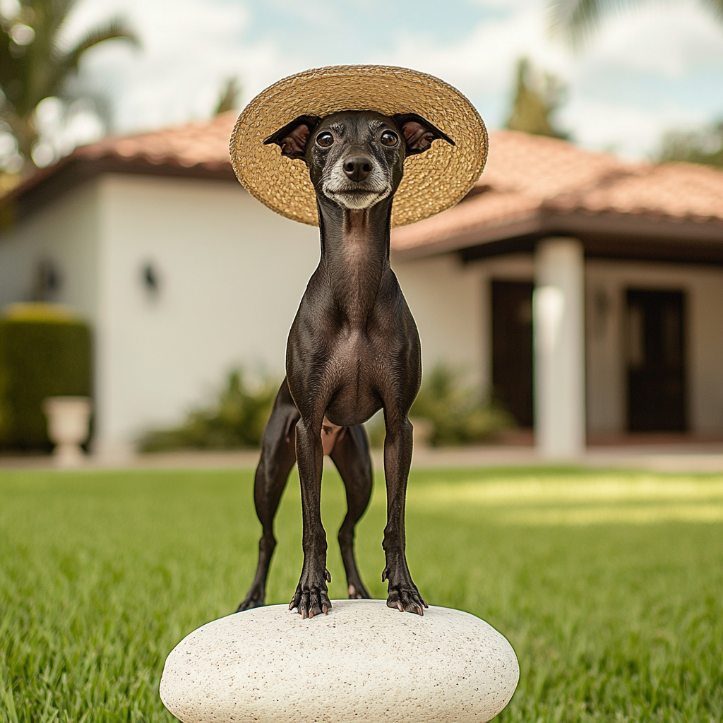 Beautiful Black Xoloitzcuintle in Mexican Hat Outdoors