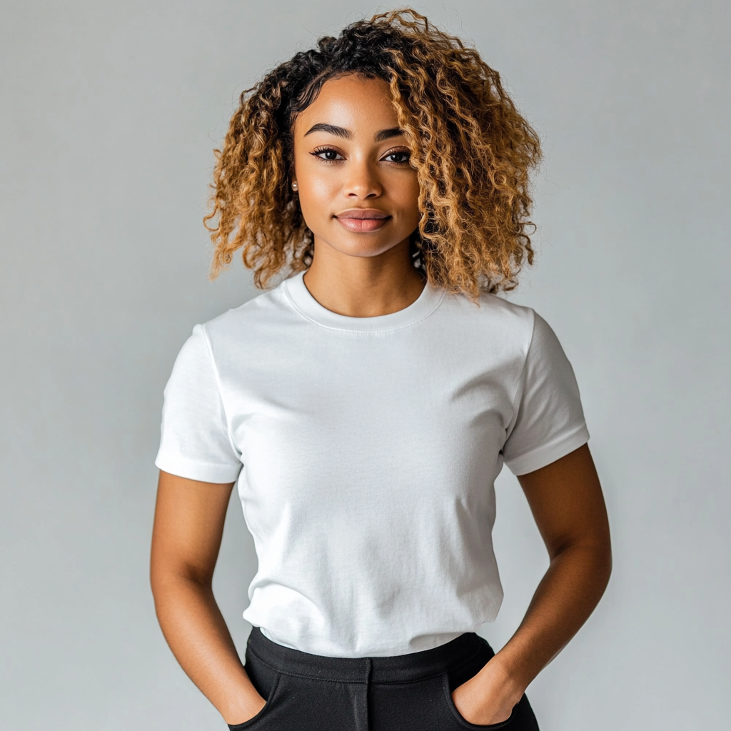 Beautiful Black and Blonde Female Model in T-shirt