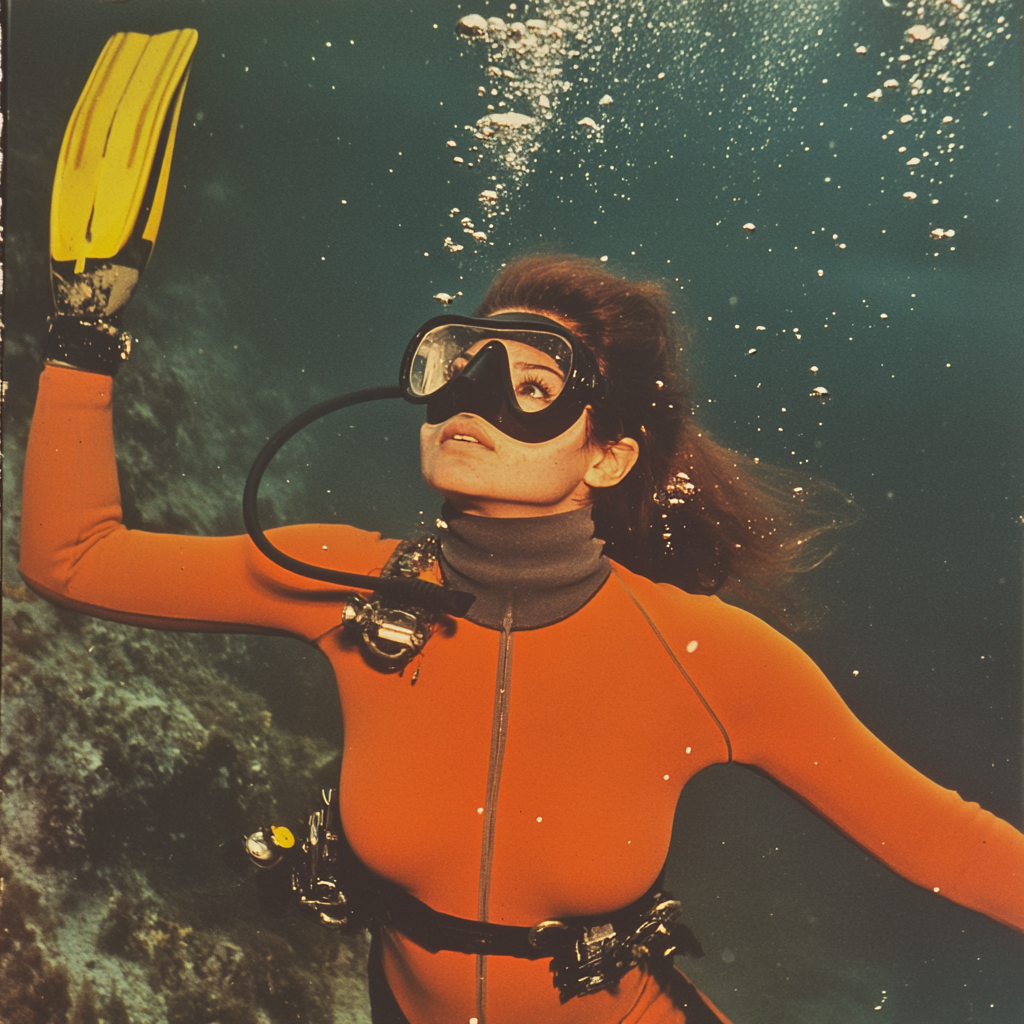 Beautiful Chilean woman in 1970s color TV quality diving.