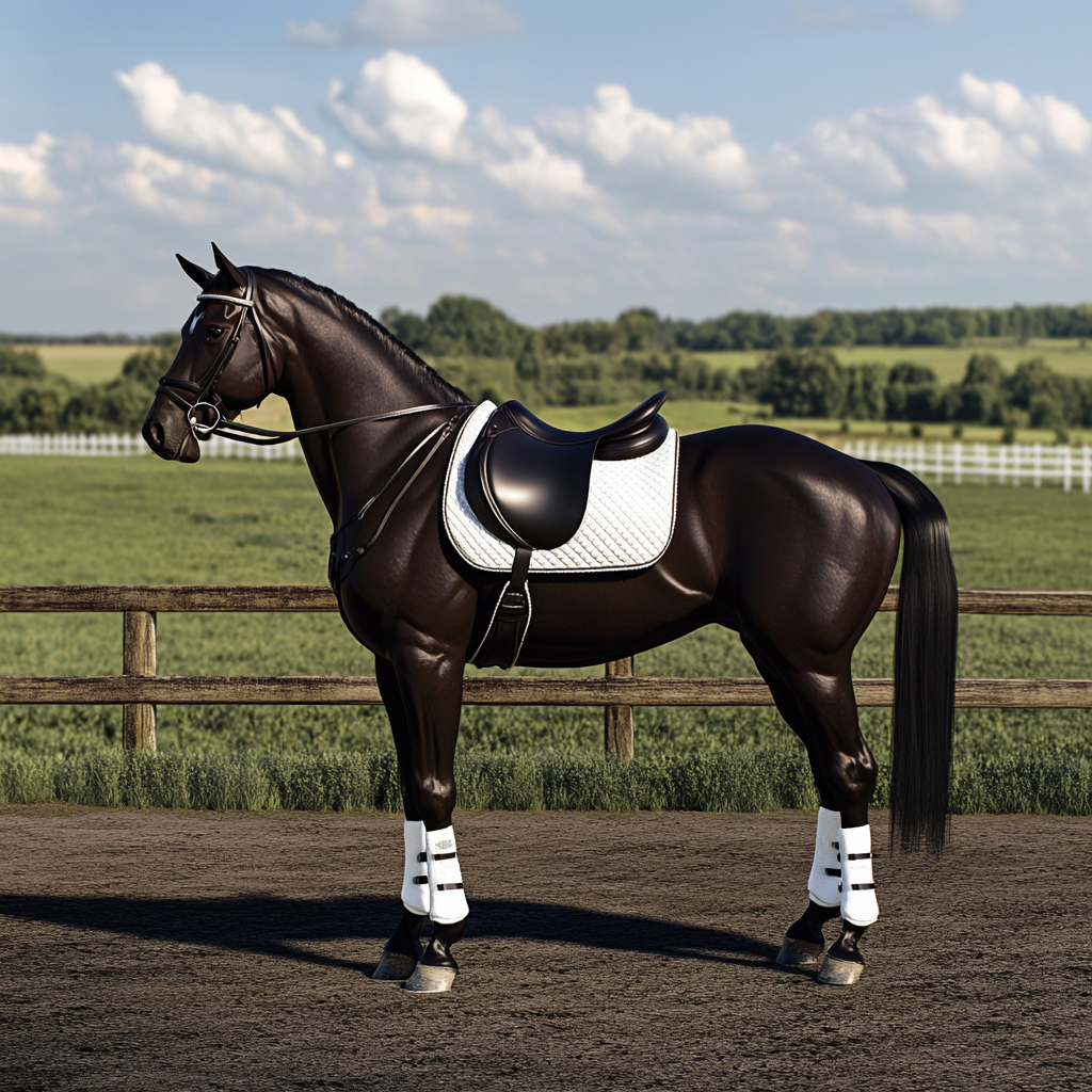 Beautiful Dressage Horse in English Countryside Editorial