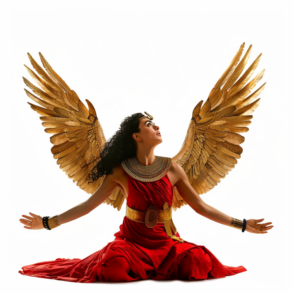 Beautiful Egyptian Goddess Maat in Red Dress