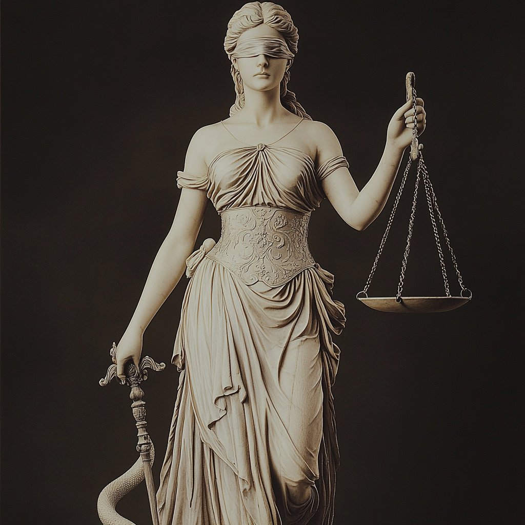 Beautiful Greek Lady Justice Statue with Snake and Scale