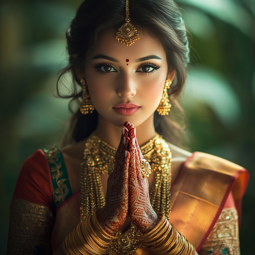 Beautiful Indian woman in Namaste pose