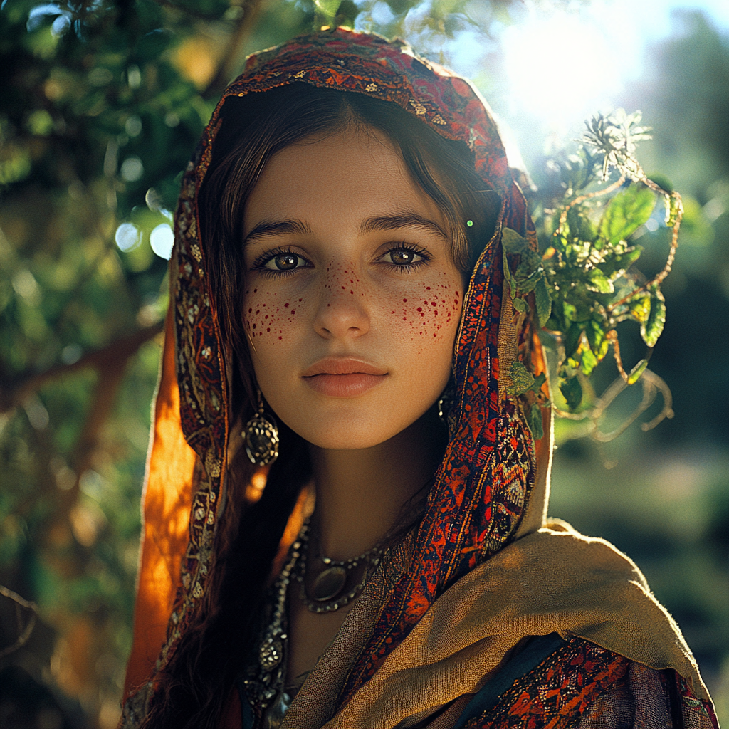 Beautiful Mary of Nazareth with Red Henna Fingertips