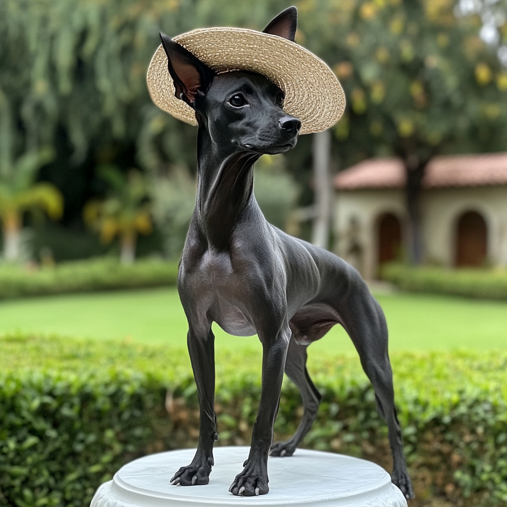 Beautiful Mexican Black Xoloitzcuintli Dog Pose Outdoors Sunny