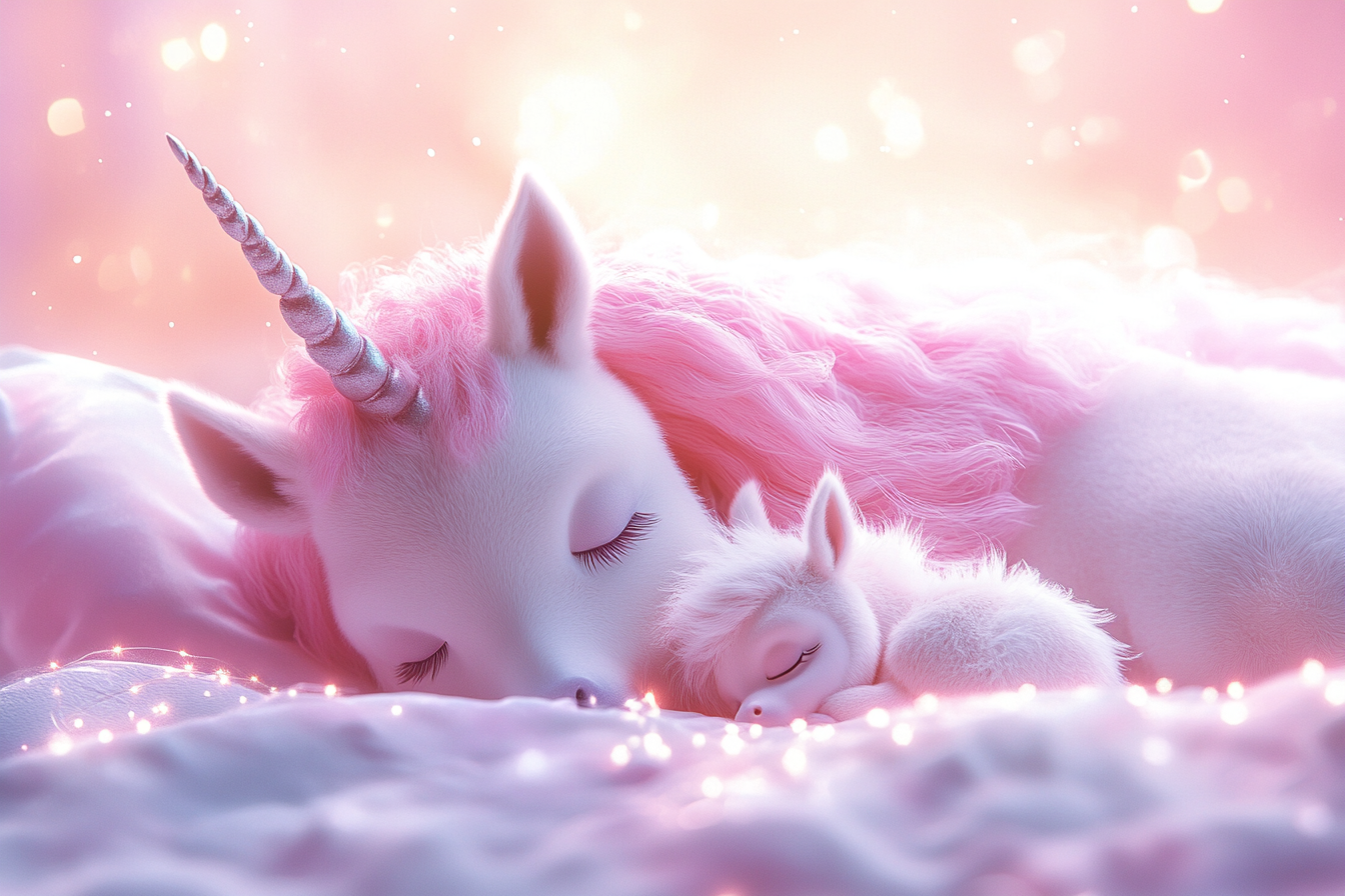 Beautiful Unicorn and Baby in Dreamy Scene