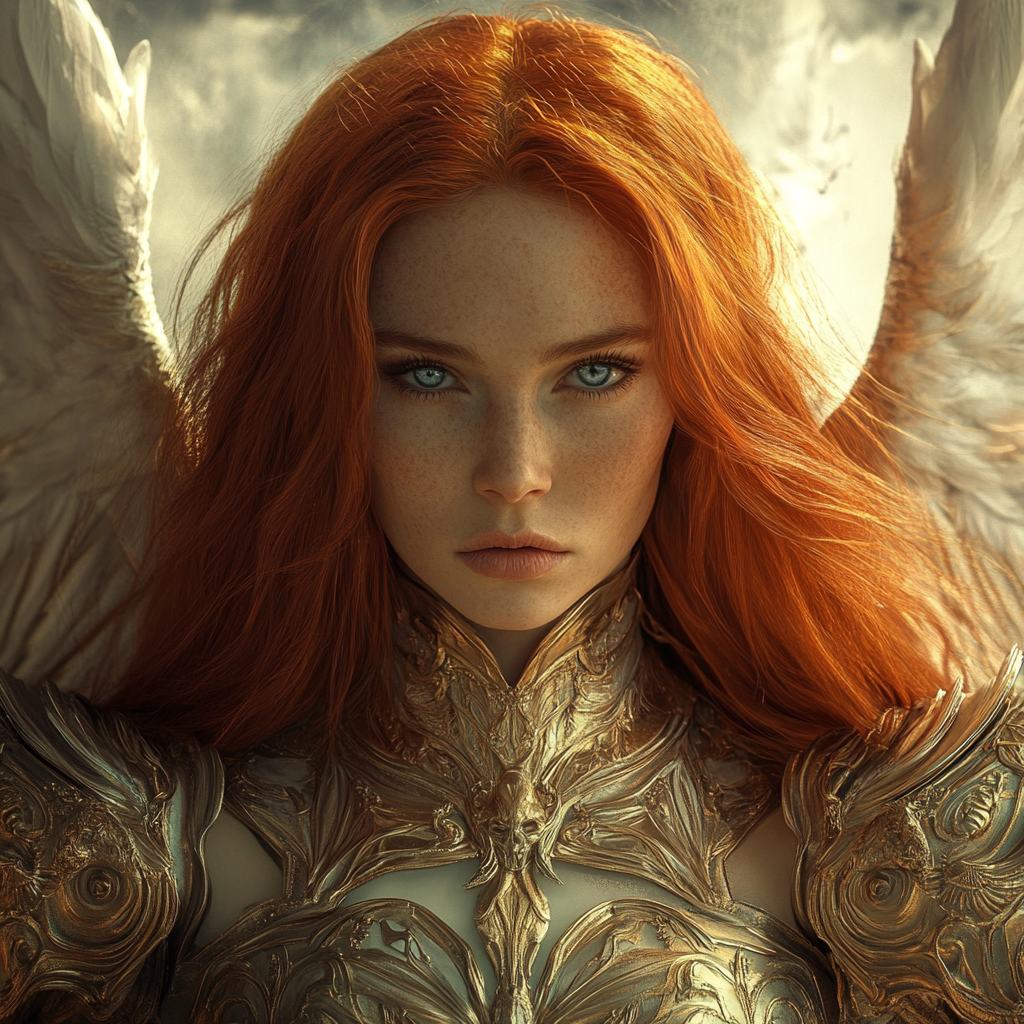 Beautiful archangel warrior with broken heart and determined spirit.