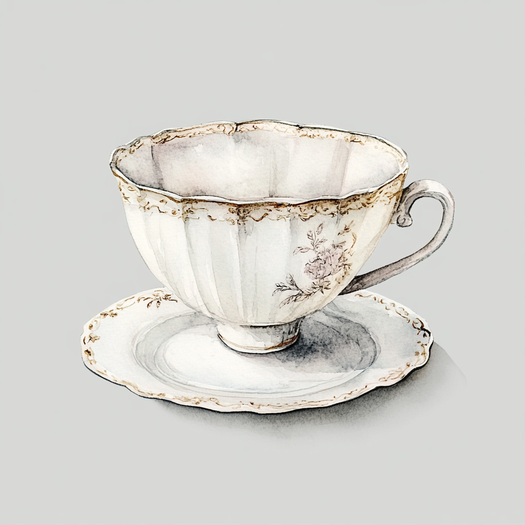 Beautiful detailed watercolor of white period cup