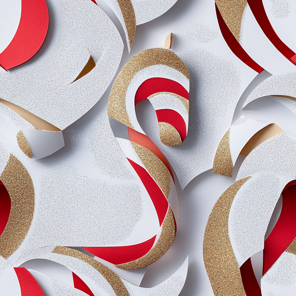 Beautiful paper candy cane sculpture on glitter background