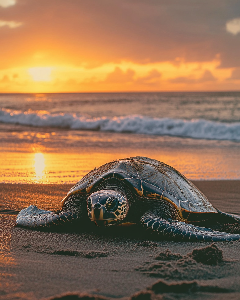 Beautiful sea turtle beach sunset National Geographic photo Canon R5.