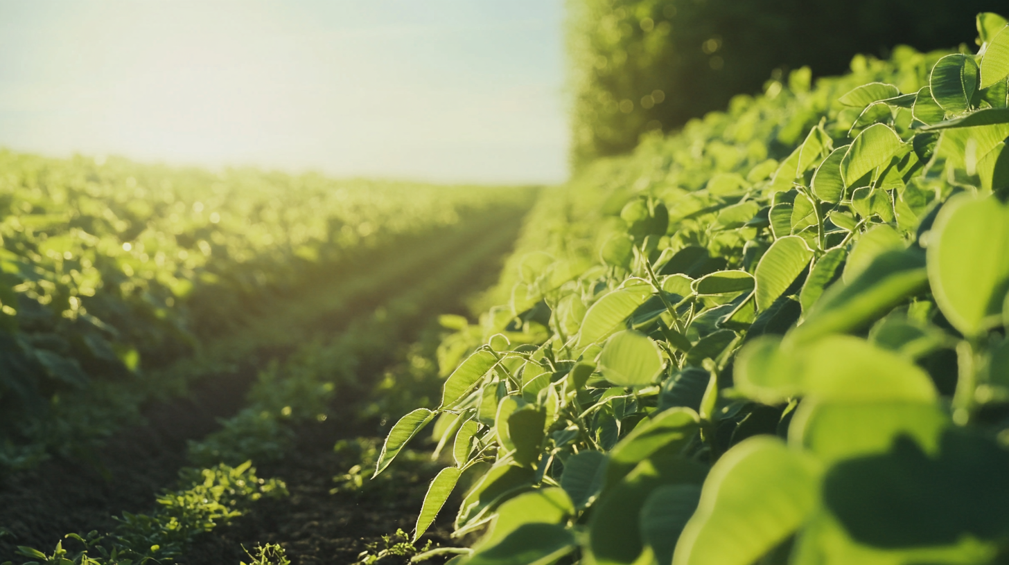 Beautiful soybean plantation in side view, plants covering horizon.