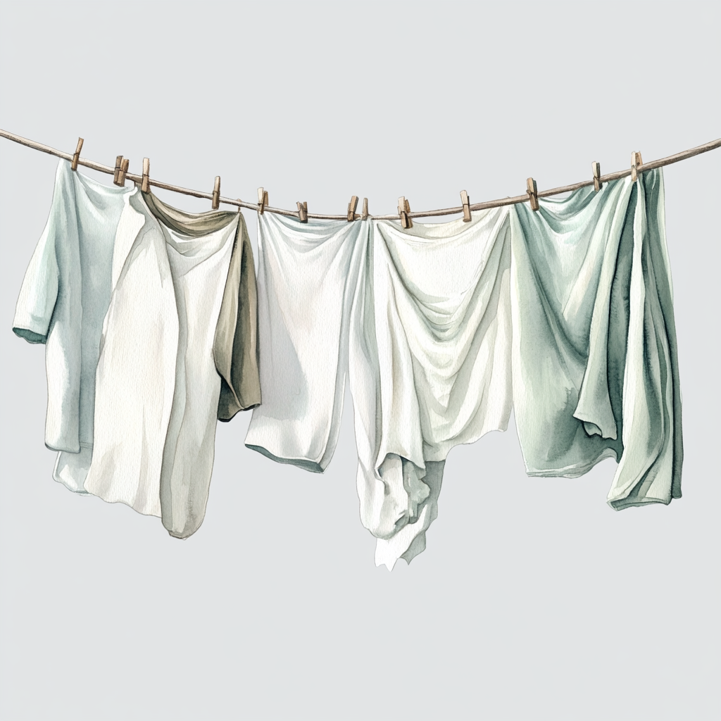 Beautiful watercolor clothesline with soft colors and details.