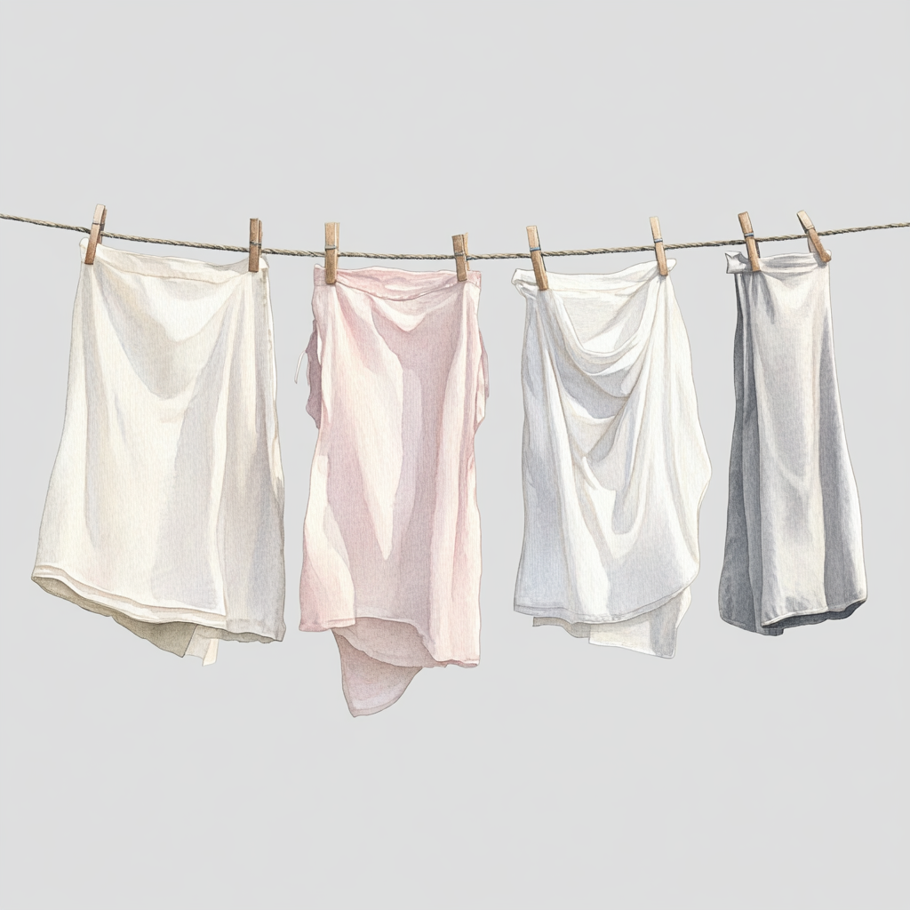 Beautiful watercolor clothesline with soft pink clothes.