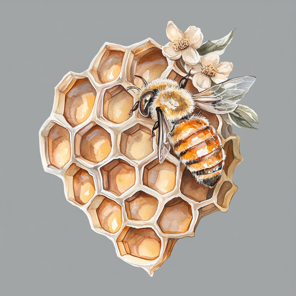 Beautiful watercolor honeycomb illustration on gray background