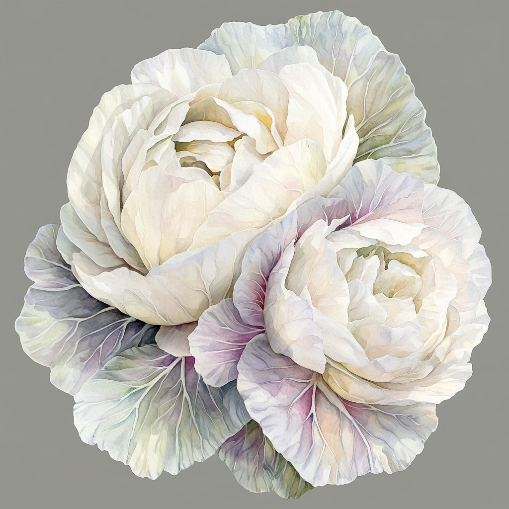 Beautiful watercolor illustration of cabbage with spring touch