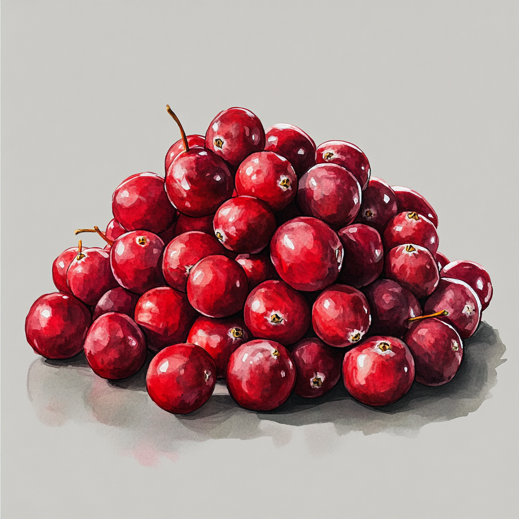 Beautiful watercolor illustration of cranberries on gray background