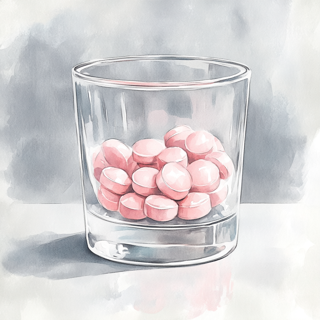 Beautiful watercolor illustration of pink pills in container