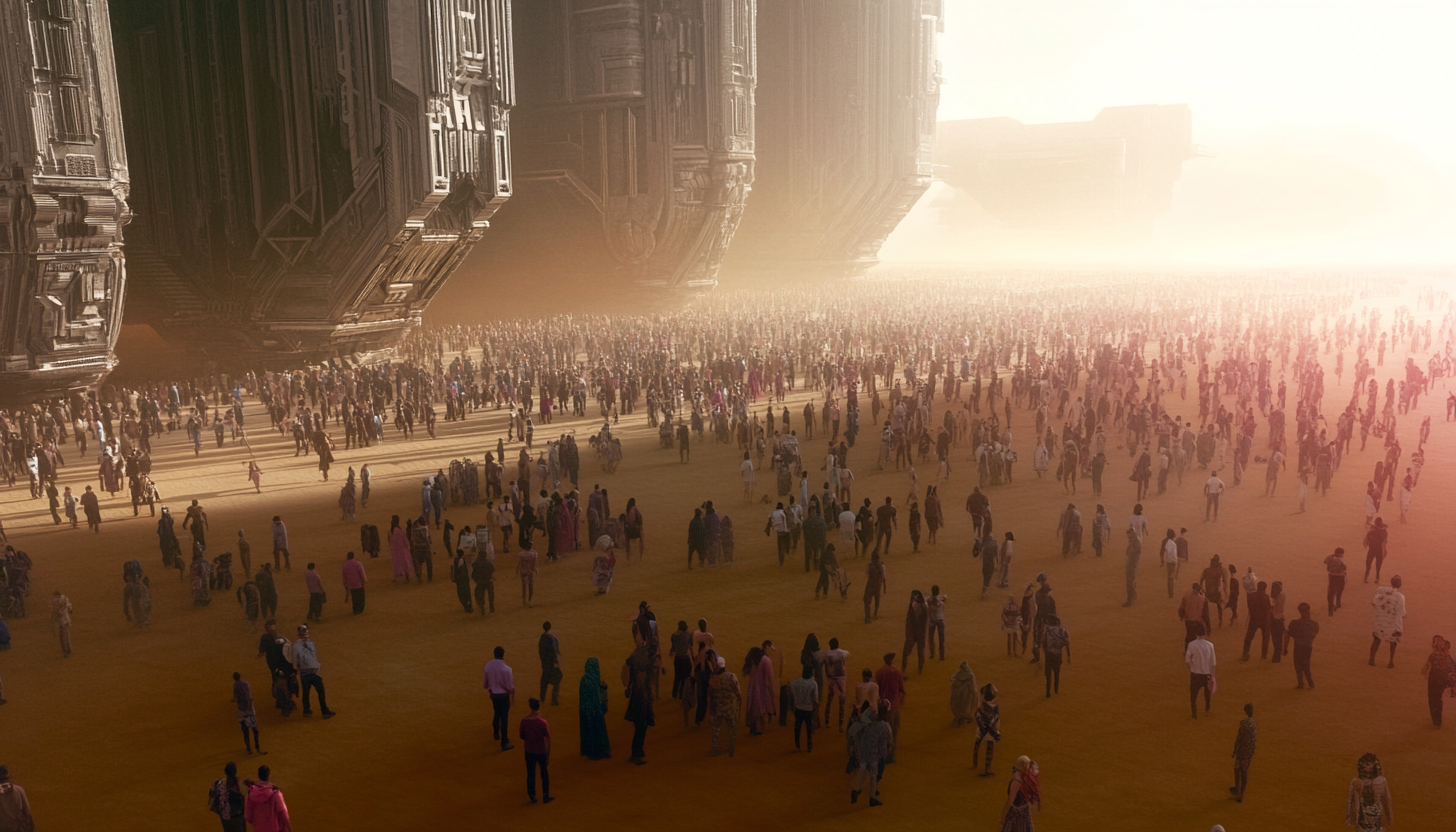 Beautifully detailed futuristic Burning Man art in surreal chaos.