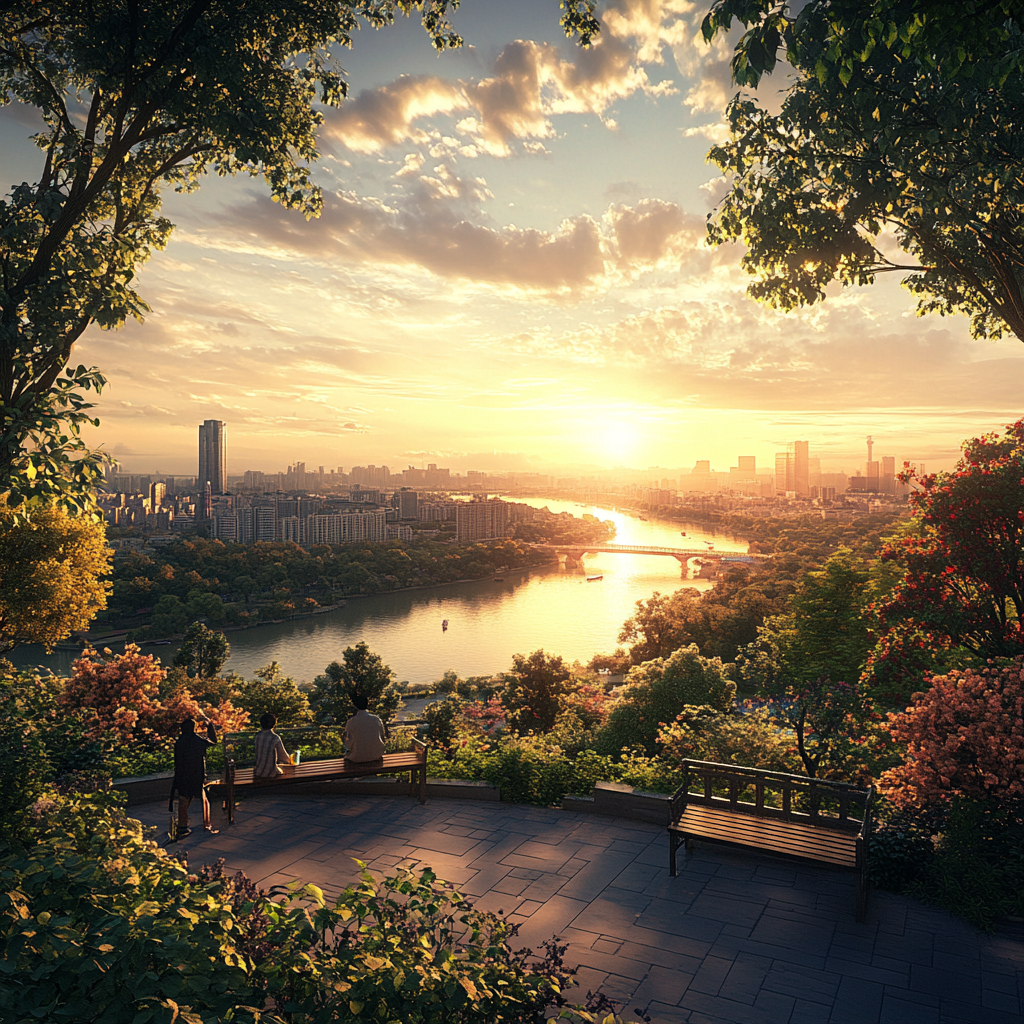 Beijing City View in 2024: Fascinating 3D Render with People and Sunset