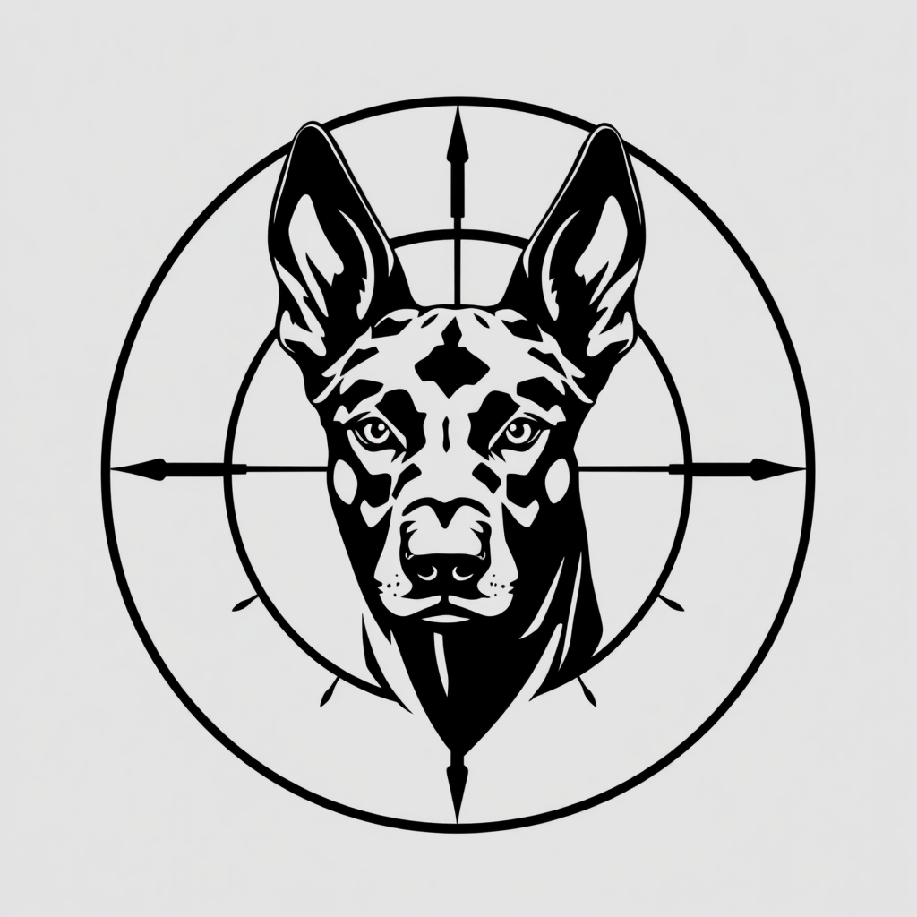 Belgian Malinois Head in Scope Crosshairs Logo